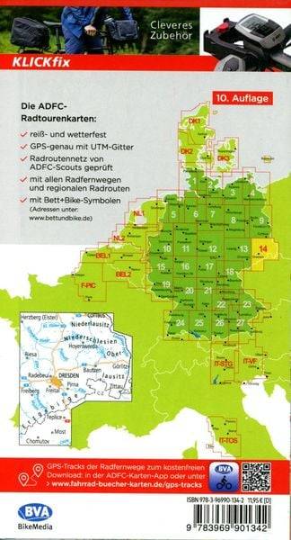 ADFC-Radtourenkarte 14 Lausitz /Östliches Erzgebirge 1:150.000, reiß- und wetter