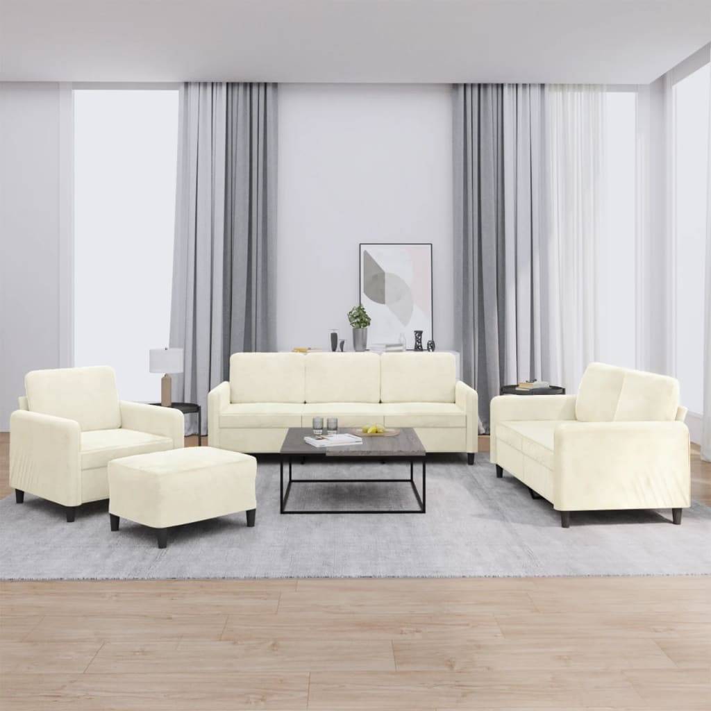 vidaXL 4-tlg. Sofagarnitur Creme Samt