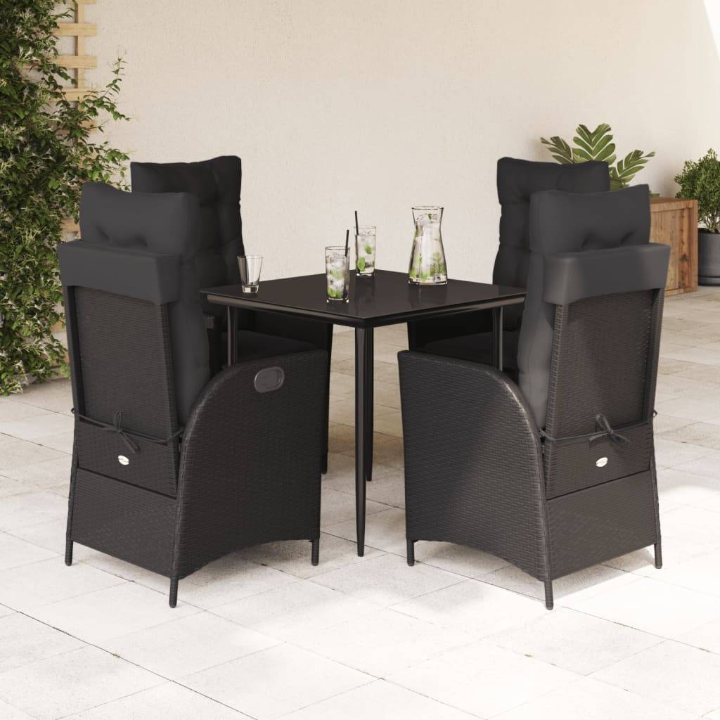 vidaXL 5-tlg. Garten-Essgruppe mit Kissen Schwarz Poly Rattan