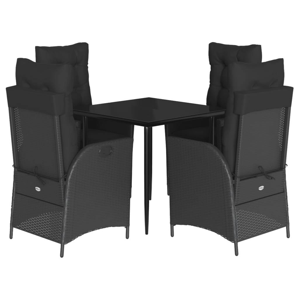 vidaXL 5-tlg. Garten-Essgruppe mit Kissen Schwarz Poly Rattan