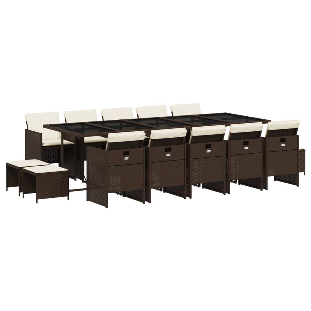 vidaXL 15-tlg. Garten-Essgruppe mit Kissen Braun Poly Rattan