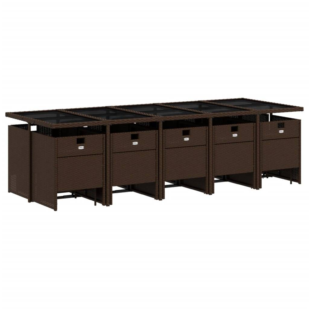 vidaXL 15-tlg. Garten-Essgruppe mit Kissen Braun Poly Rattan