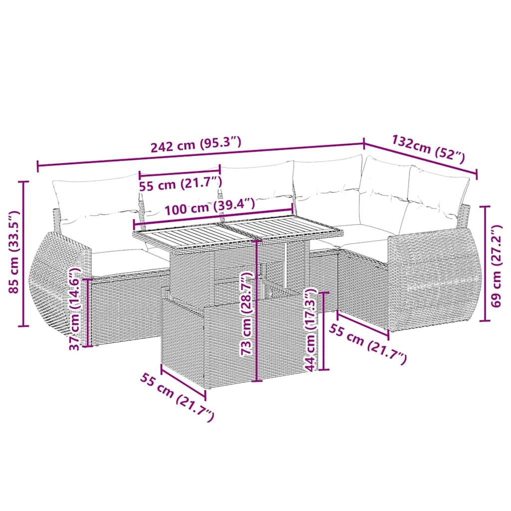 vidaXL 6-tlg. Garten-Sofagarnitur mit Kissen Beige Poly Rattan