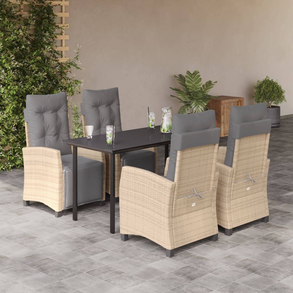 vidaXL 5-tlg. Garten-Essgruppe mit Kissen Beigemischung Poly Rattan