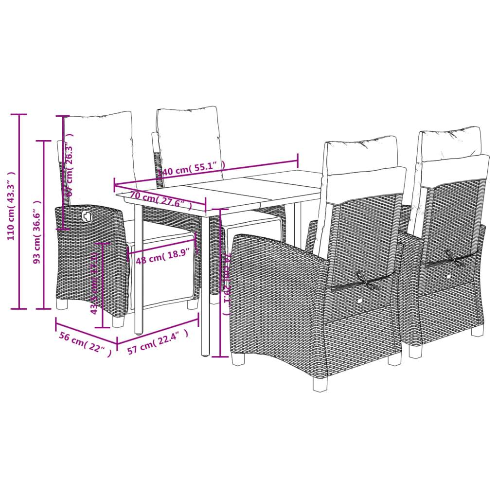 vidaXL 5-tlg. Garten-Essgruppe mit Kissen Beigemischung Poly Rattan
