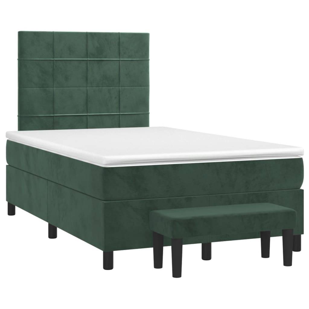 vidaXL Boxspringbett mit Matratze Dunkelgrün 120x190 cm Samt