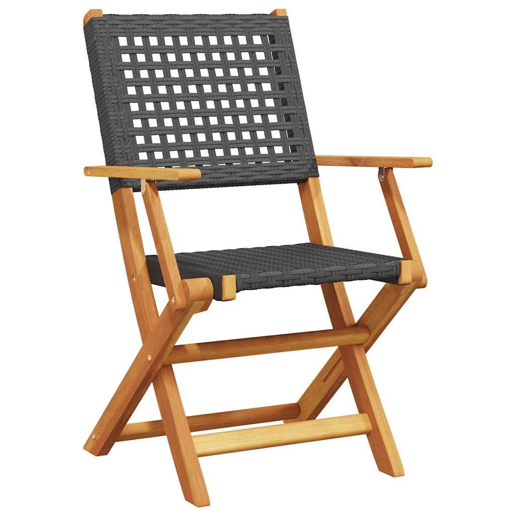 vidaXL Gartenstühle 8 Stk. Klappbar Schwarz Poly Rattan & Massivholz