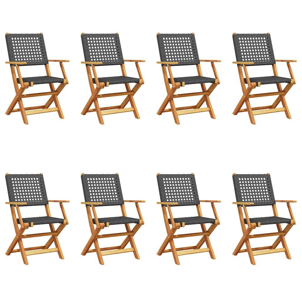 vidaXL Gartenstühle 8 Stk. Klappbar Schwarz Poly Rattan & Massivholz