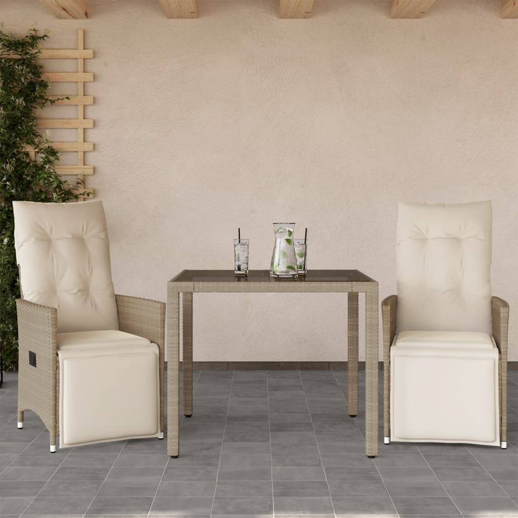 vidaXL 3-tlg. Garten-Bistro-Set mit Kissen Beige Poly Rattan