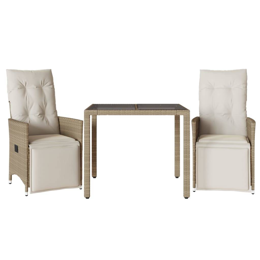 vidaXL 3-tlg. Garten-Bistro-Set mit Kissen Beige Poly Rattan