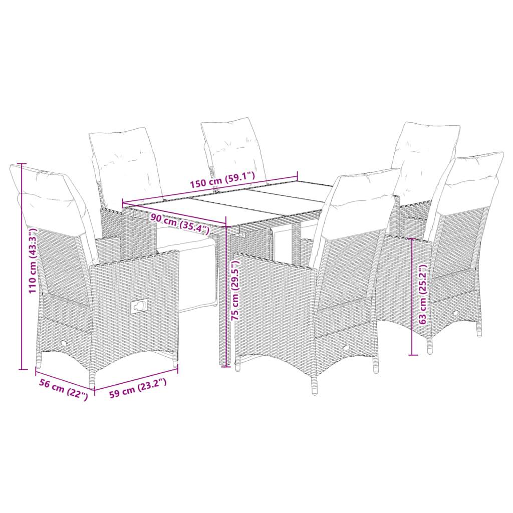 vidaXL 7-tlg. Garten-Bistro-Set mit Kissen Beige Poly Rattan
