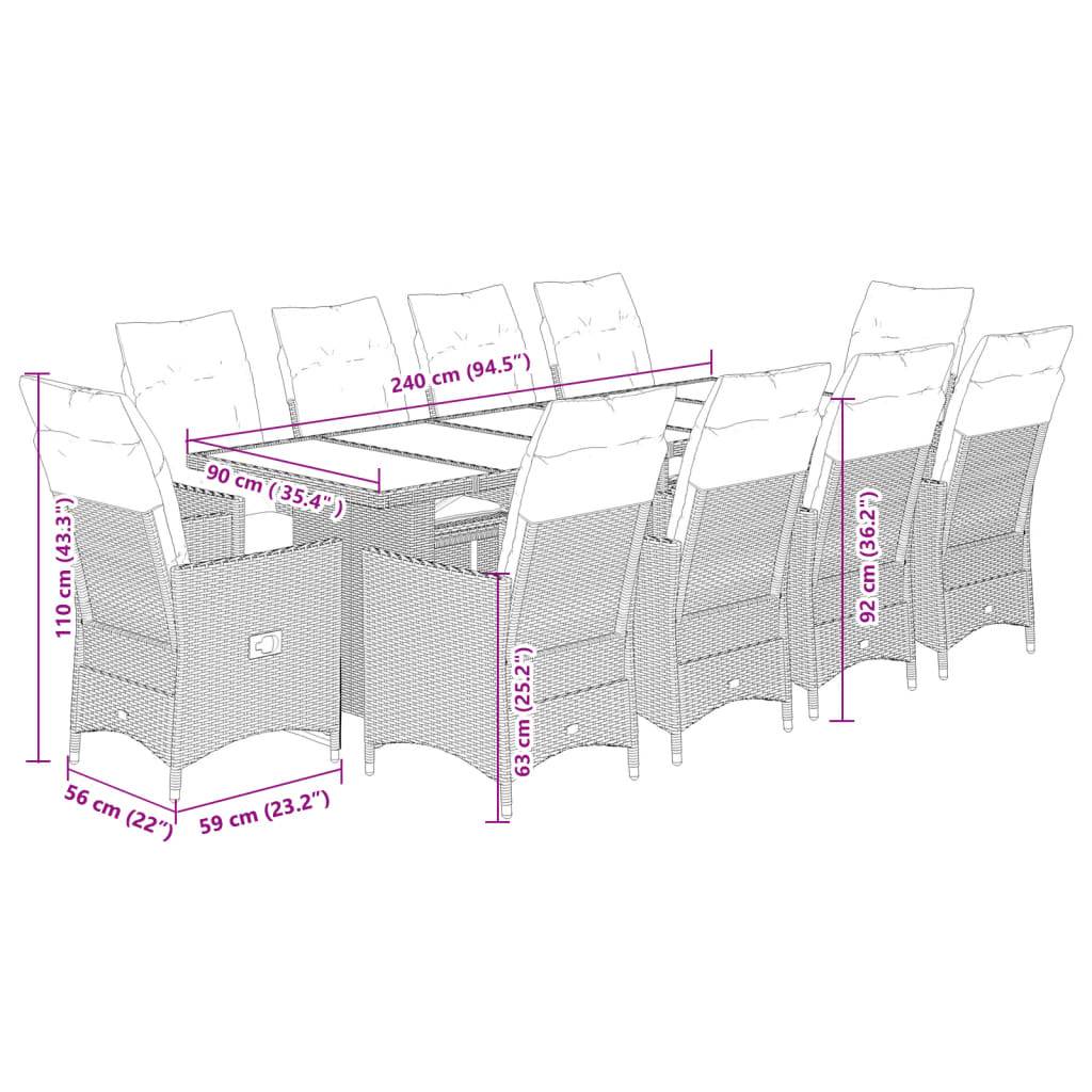 vidaXL 11-tlg. Garten-Bistro-Set mit Kissen Grau Poly Rattan