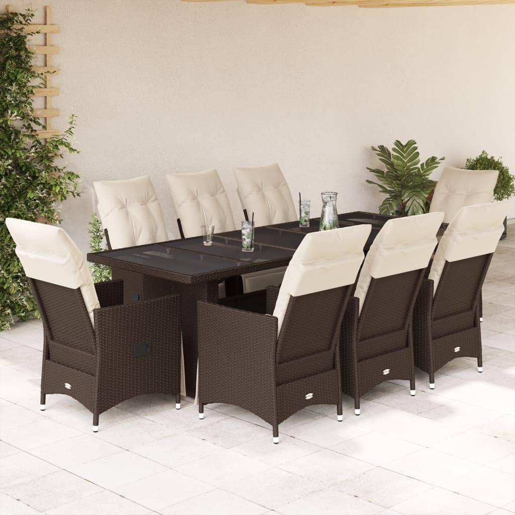 vidaXL 9-tlg. Garten-Bistro-Set mit Kissen Braun Poly Rattan