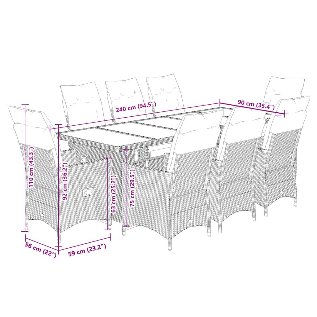 vidaXL 9-tlg. Garten-Bistro-Set mit Kissen Braun Poly Rattan