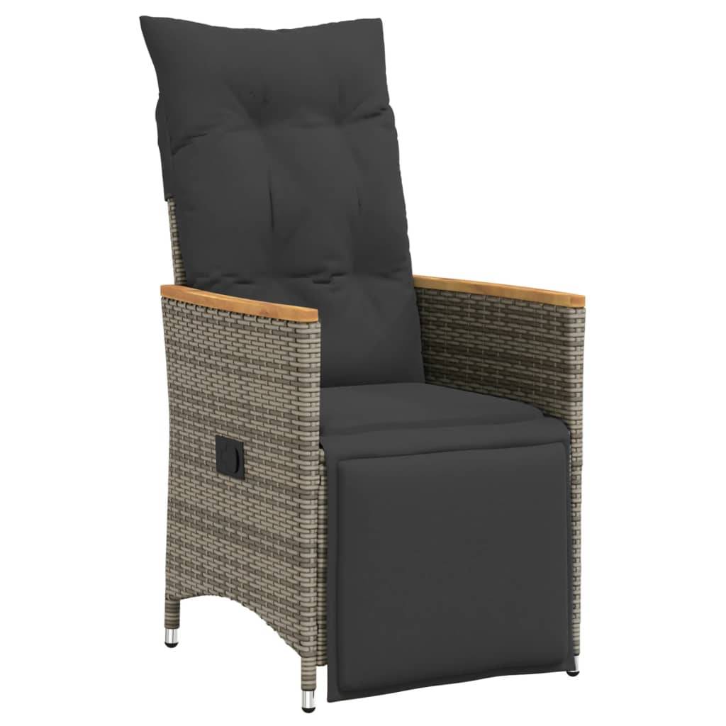 vidaXL 9-tlg. Garten-Bistro-Set mit Kissen Grau Poly Rattan