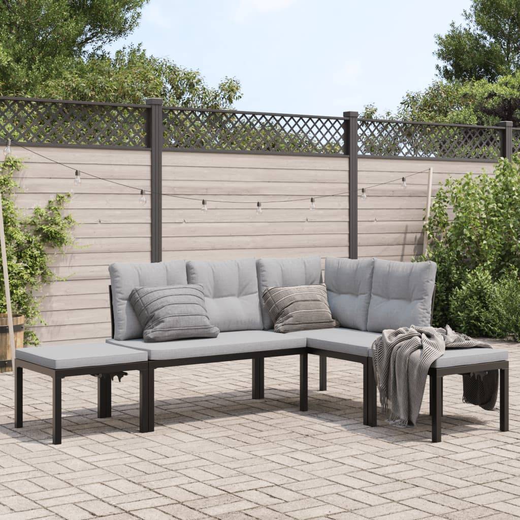 vidaXL 4-tlg. Garten-Sofagarnitur mit Kissen Schwarz Stahl