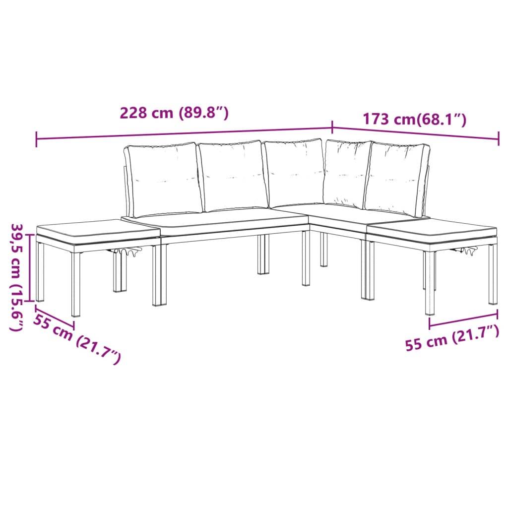 vidaXL 4-tlg. Garten-Sofagarnitur mit Kissen Schwarz Stahl