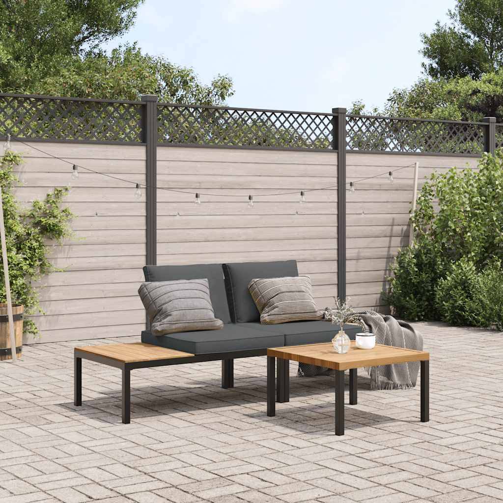 vidaXL 3-tlg. Garten-Sofagarnitur mit Kissen Schwarz Aluminium