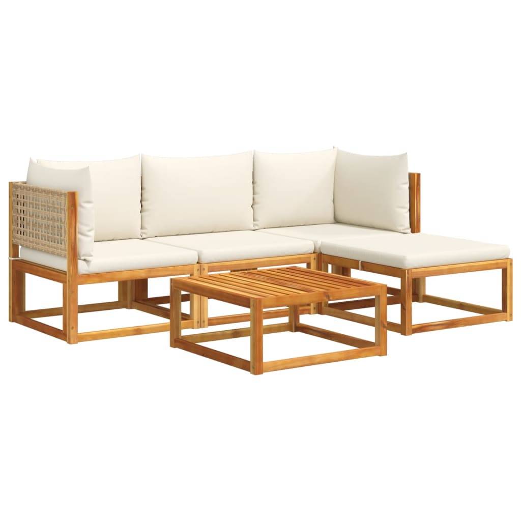 vidaXL 5-tlg. Garten-Sofagarnitur mit Kissen Massivholz Akazie