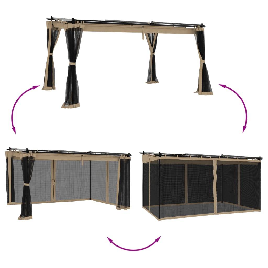 vidaXL Pavillon mit Netzwänden Taupe 4x3 m Stahl