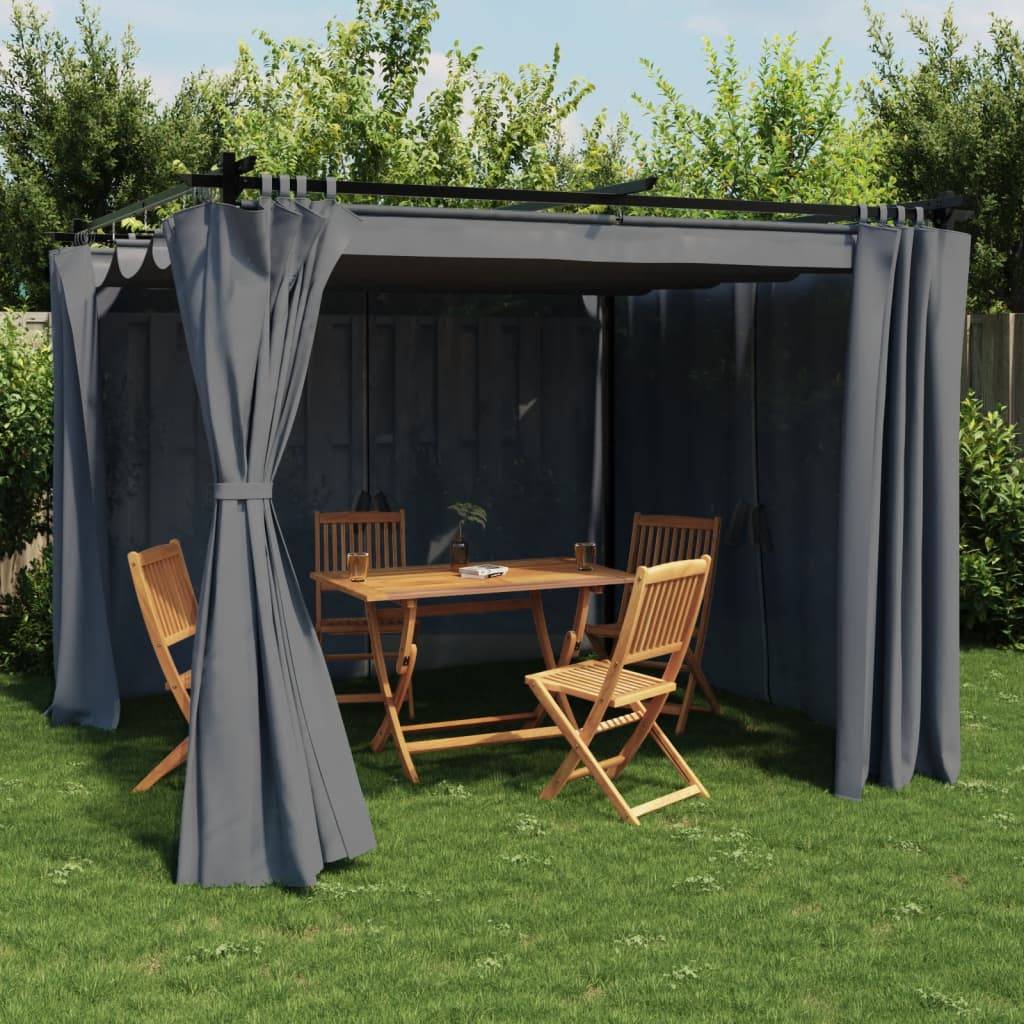 vidaXL Pavillon mit Vorhängen Anthrazit 3x3 m Stahl