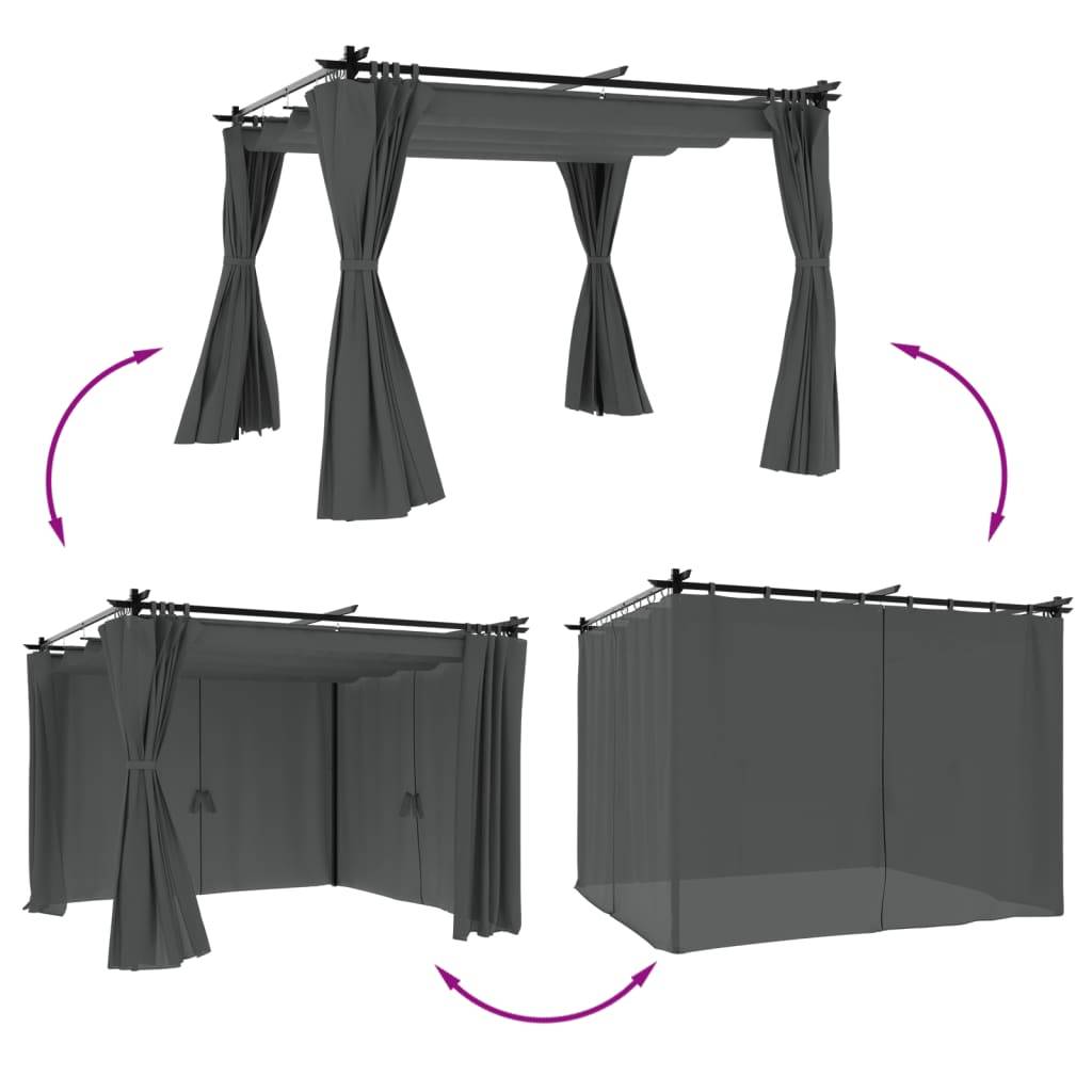 vidaXL Pavillon mit Vorhängen Anthrazit 3x3 m Stahl