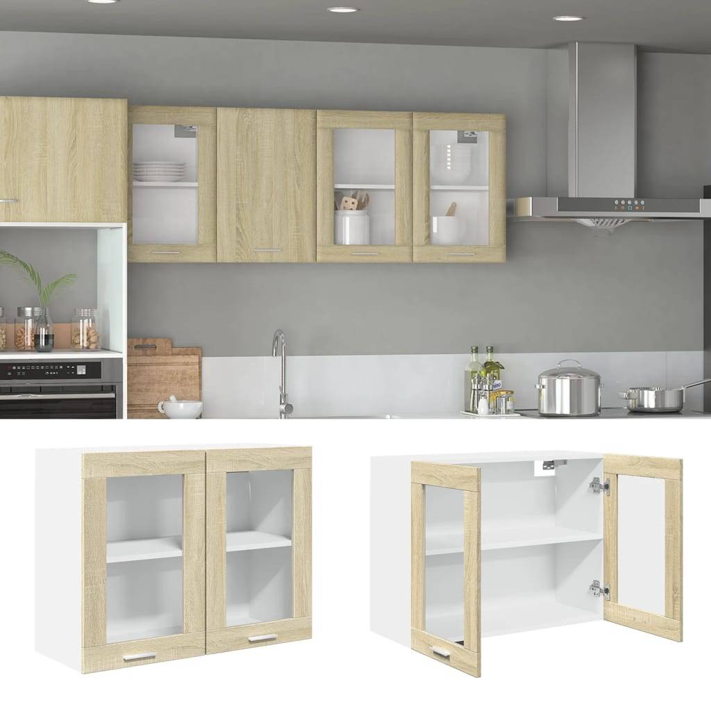 vidaXL Hängeglasschrank Lyon Sonoma-Eiche 80x31x60 cm Holzwerkstoff