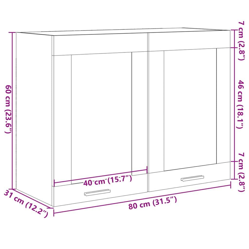 vidaXL Hängeglasschrank Lyon Sonoma-Eiche 80x31x60 cm Holzwerkstoff