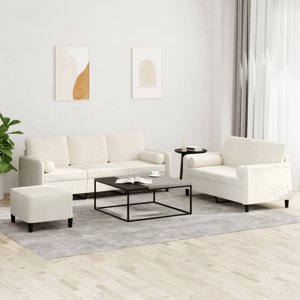 vidaXL 3-tlg. Sofagarnitur mit Kissen Creme Samt