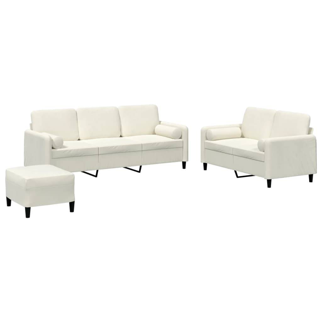vidaXL 3-tlg. Sofagarnitur mit Kissen Creme Samt