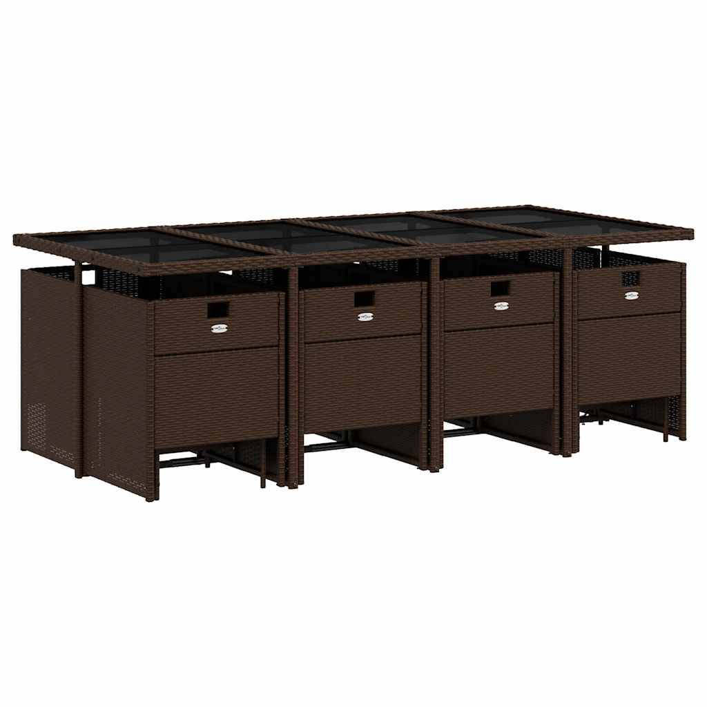 vidaXL 13-tlg. Garten-Essgruppe mit Kissen Braun Poly Rattan