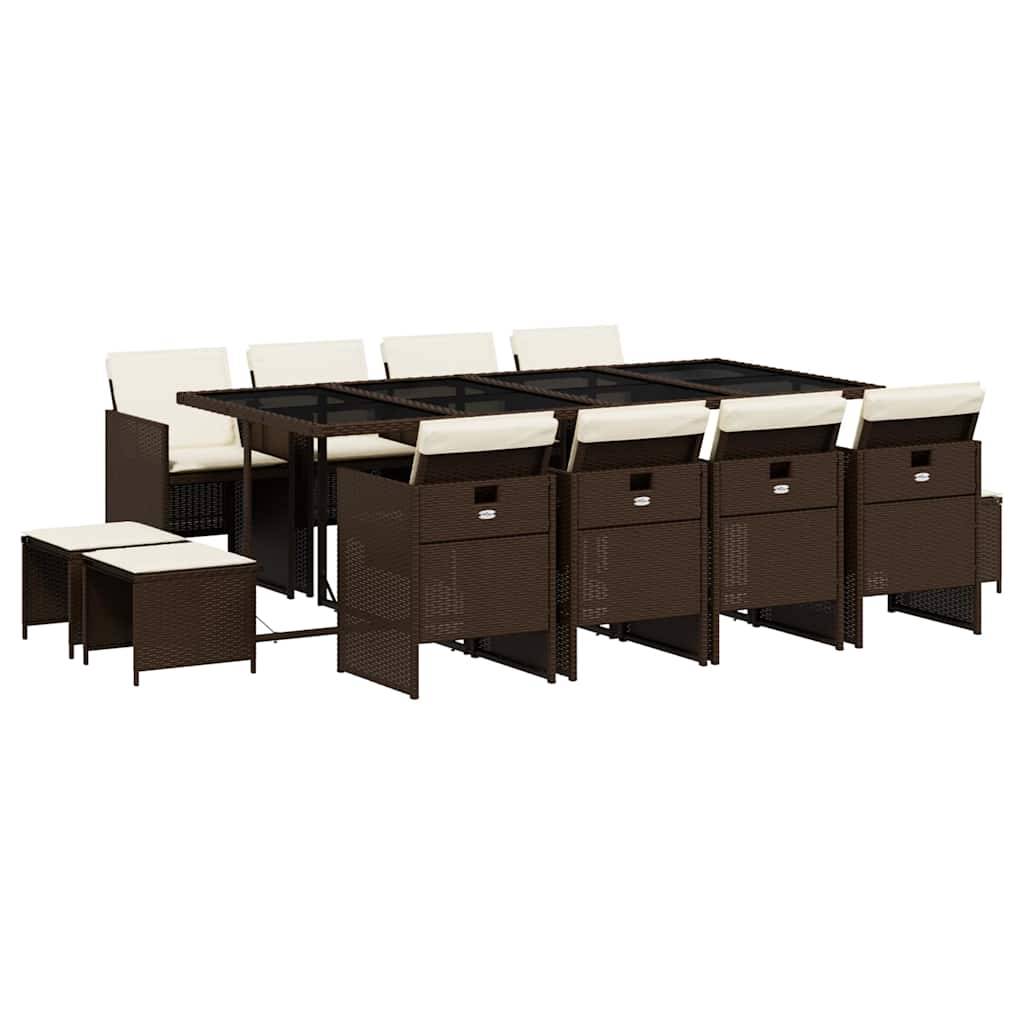 vidaXL 13-tlg. Garten-Essgruppe mit Kissen Braun Poly Rattan