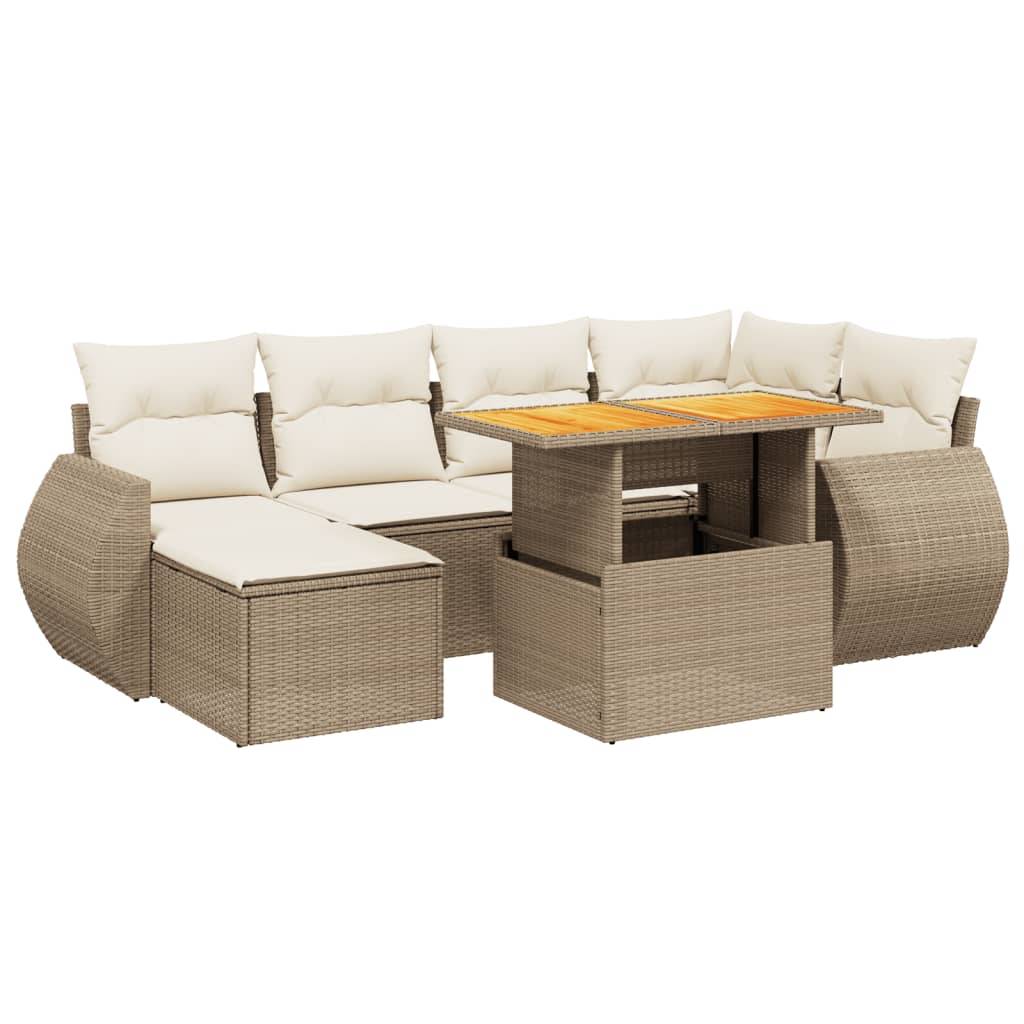 vidaXL 7-tlg. Garten-Sofagarnitur mit Kissen Beige Poly Rattan