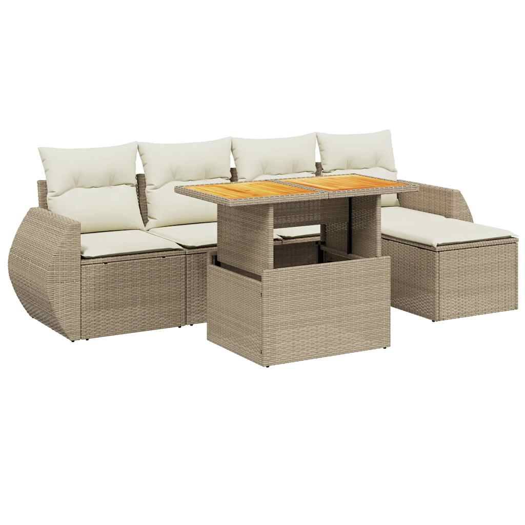 vidaXL 6-tlg. Garten-Sofagarnitur mit Kissen Beige Poly Rattan