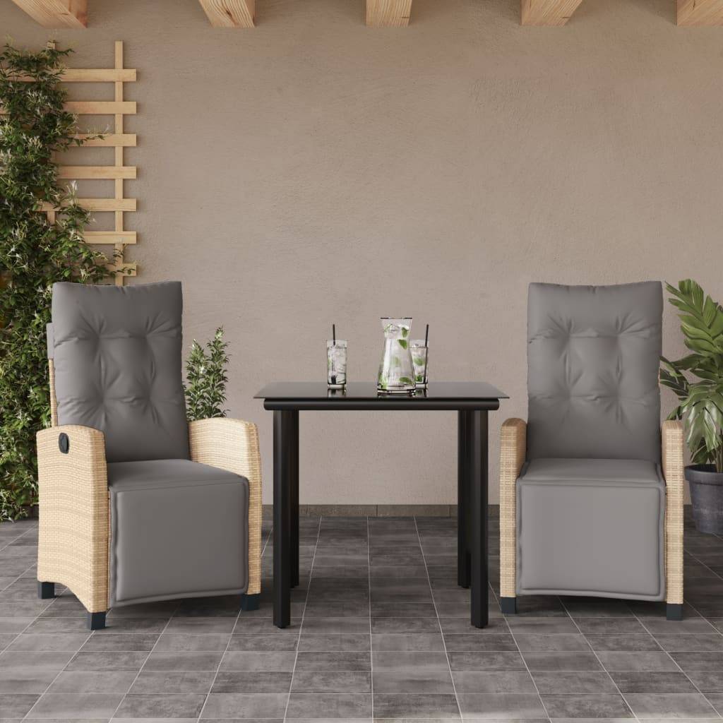 vidaXL 3-tlg. Garten-Essgruppe mit Kissen Beigemischung Poly Rattan