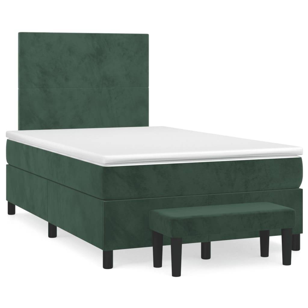 vidaXL Boxspringbett mit Matratze Dunkelgrün 120x190 cm Samt