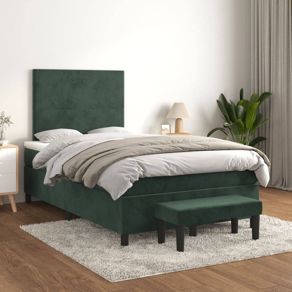 vidaXL Boxspringbett mit Matratze Dunkelgrün 120x190 cm Samt