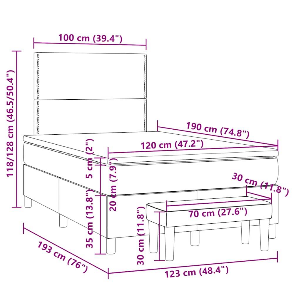 vidaXL Boxspringbett mit Matratze Taupe 120x190 cm Stoff