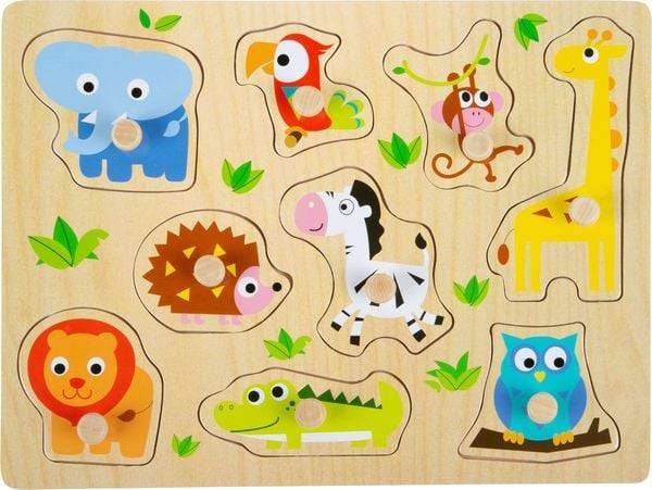Small foot 4763 - Setzpuzzle Zootiere, Greifpuzzle, Holz, 9 Puzzleteile