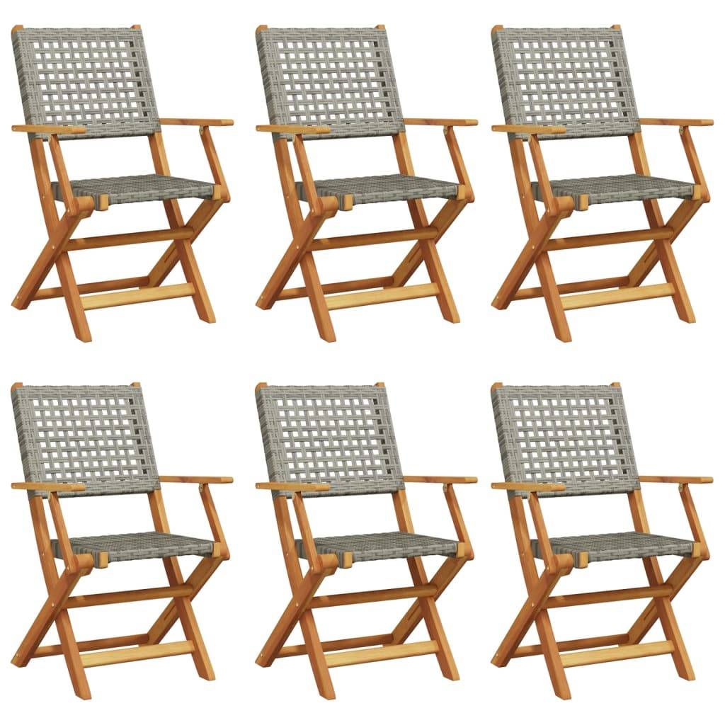 vidaXL Gartenstühle 6 Stk. Klappbar Grau Poly Rattan & Massivholz