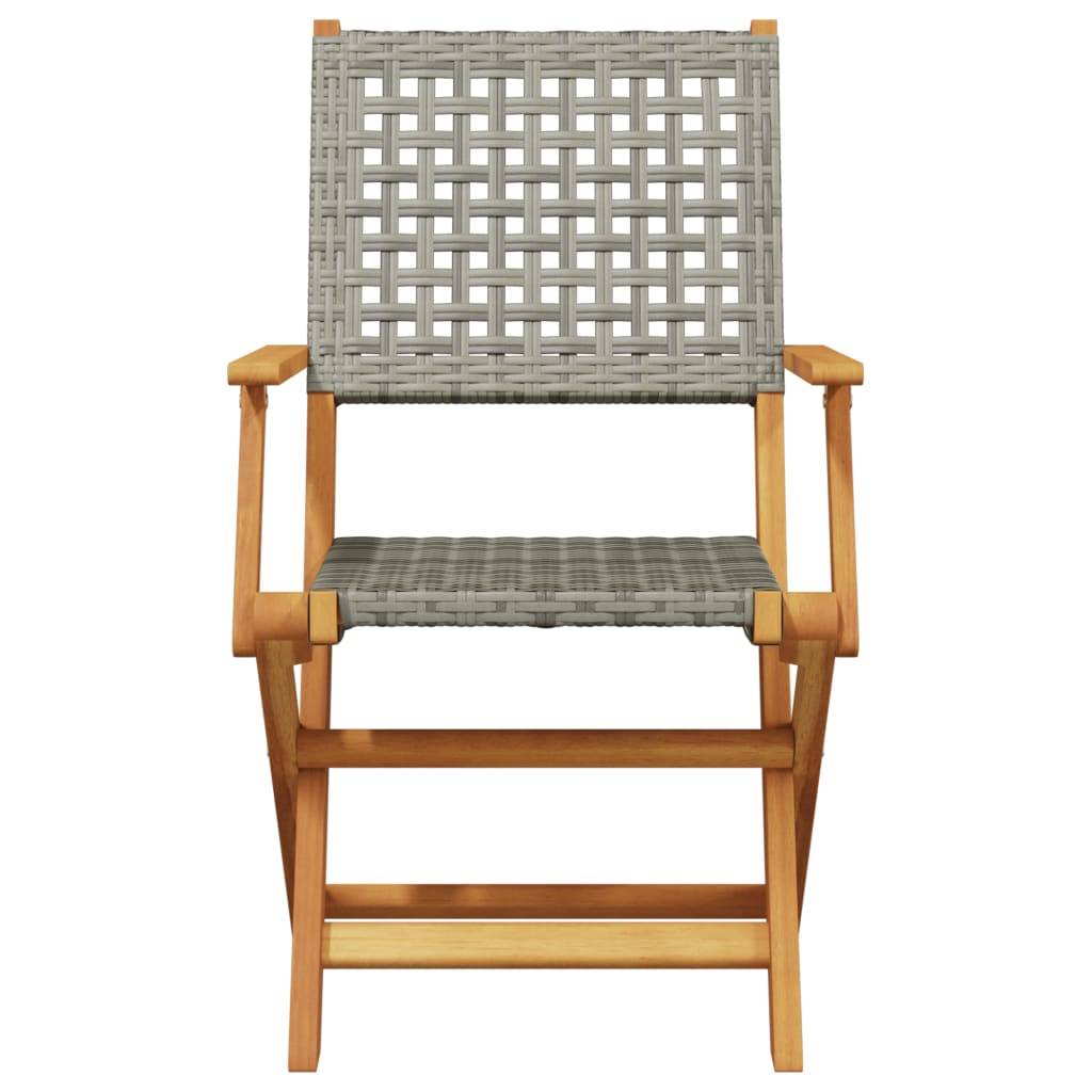 vidaXL Gartenstühle 4 Stk. Klappbar Grau Poly Rattan & Massivholz