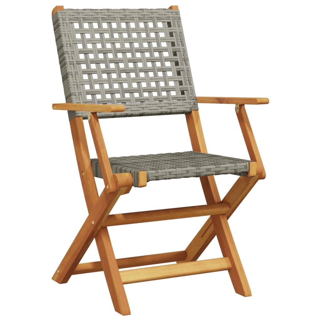 vidaXL Gartenstühle 6 Stk. Klappbar Grau Poly Rattan & Massivholz