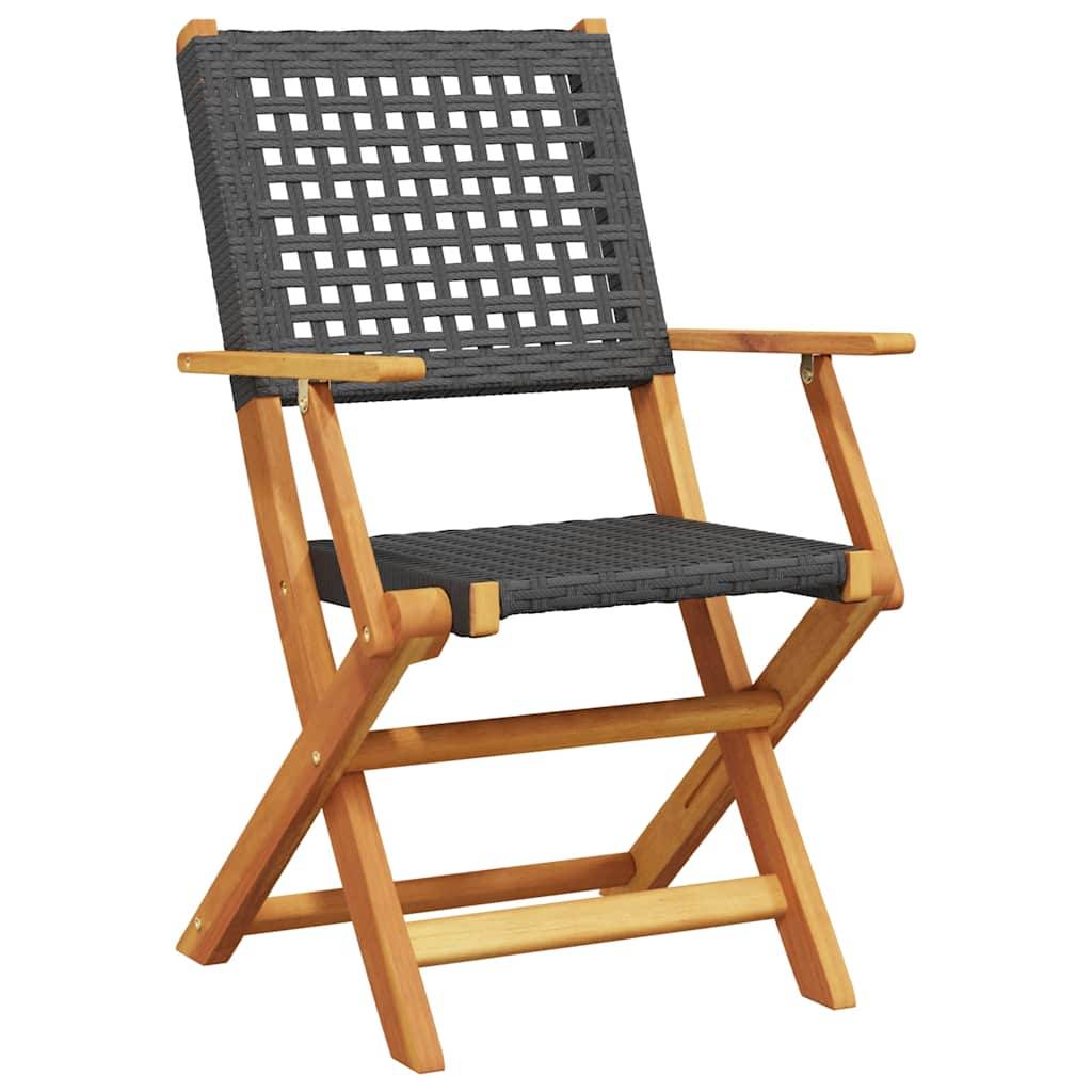 vidaXL Gartenstühle 6 Stk. Klappbar Schwarz Poly Rattan & Massivholz