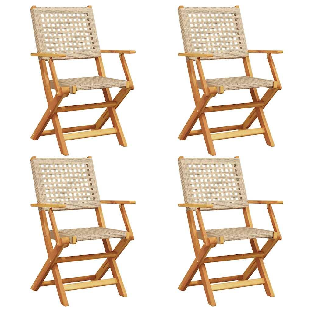 vidaXL Gartenstühle 4 Stk. Klappbar Beige Poly Rattan & Massivholz