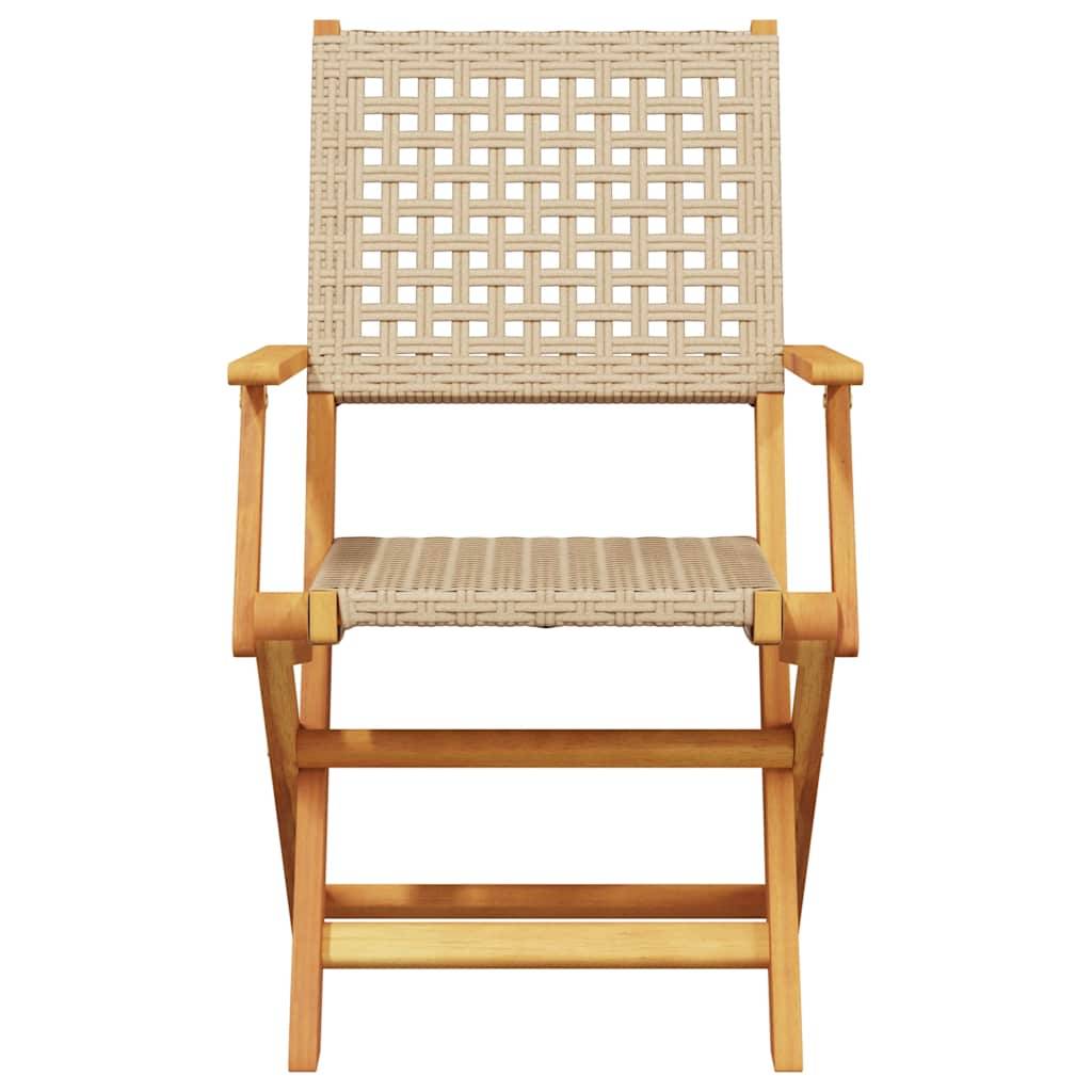vidaXL Gartenstühle 4 Stk. Klappbar Beige Poly Rattan & Massivholz
