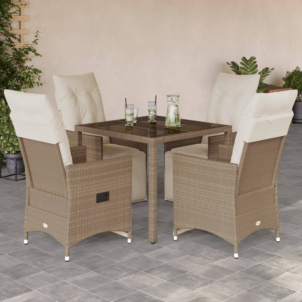 vidaXL 5-tlg. Garten-Bistro-Set mit Kissen Beige Poly Rattan