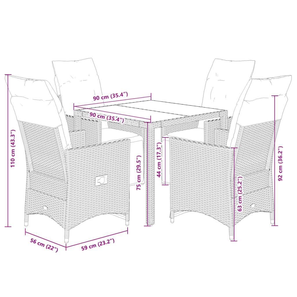 vidaXL 5-tlg. Garten-Bistro-Set mit Kissen Beige Poly Rattan