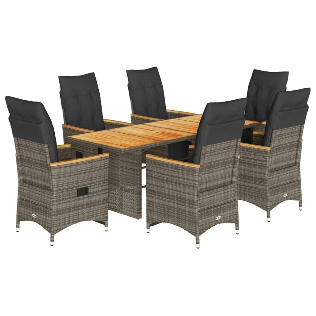 vidaXL 7-tlg. Garten-Bistro-Set mit Kissen Grau Poly Rattan