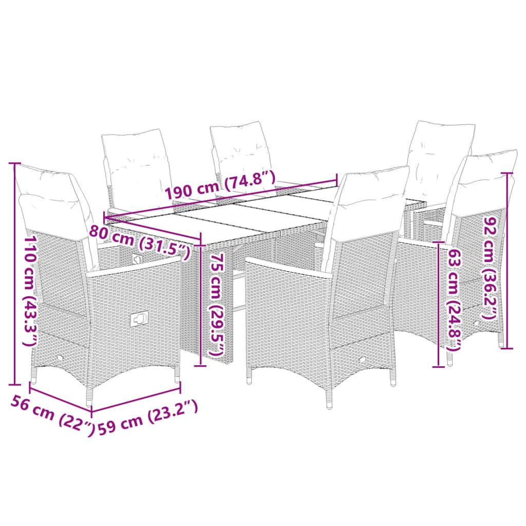 vidaXL 7-tlg. Garten-Bistro-Set mit Kissen Grau Poly Rattan