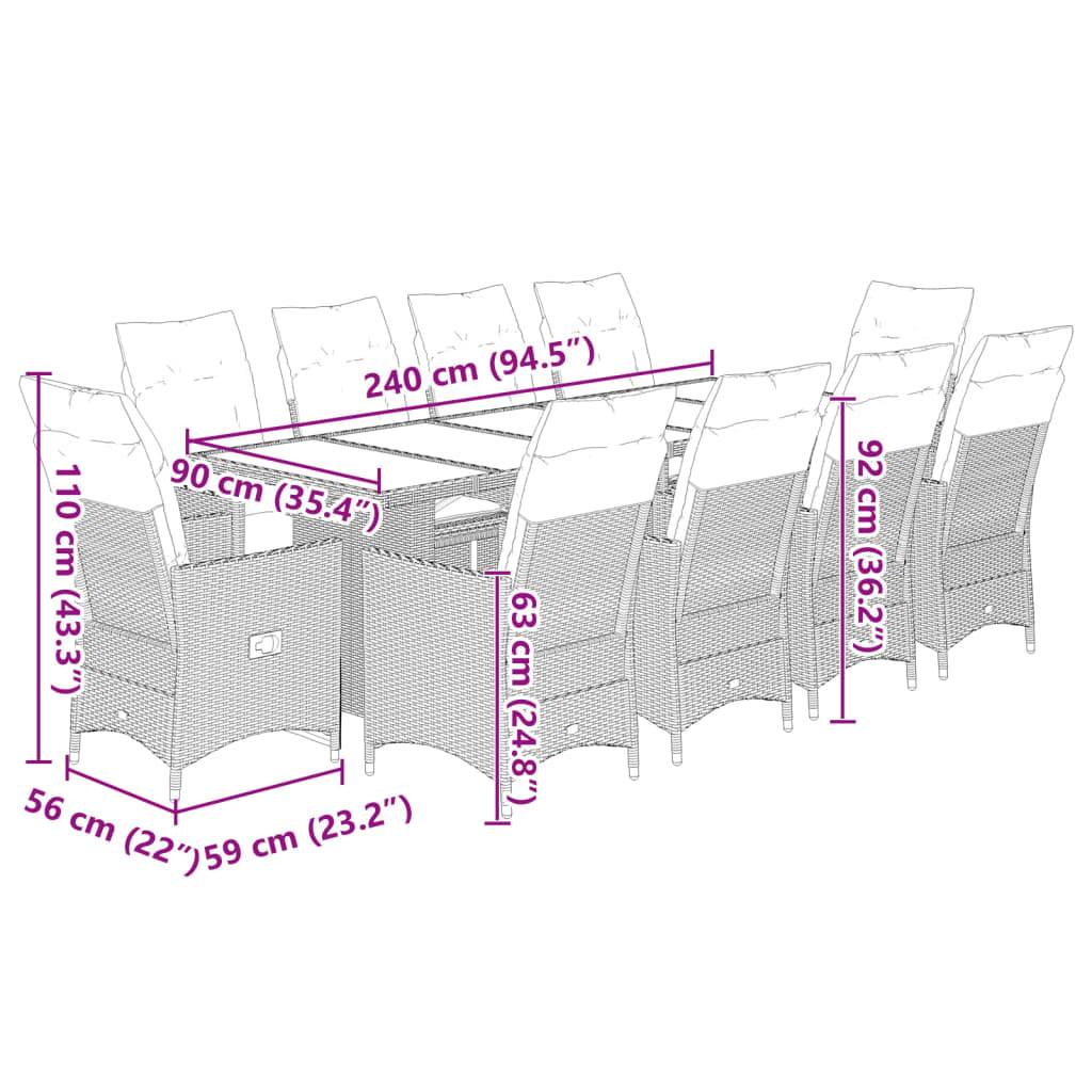 vidaXL 11-tlg. Garten-Bistro-Set mit Kissen Braun Poly Rattan